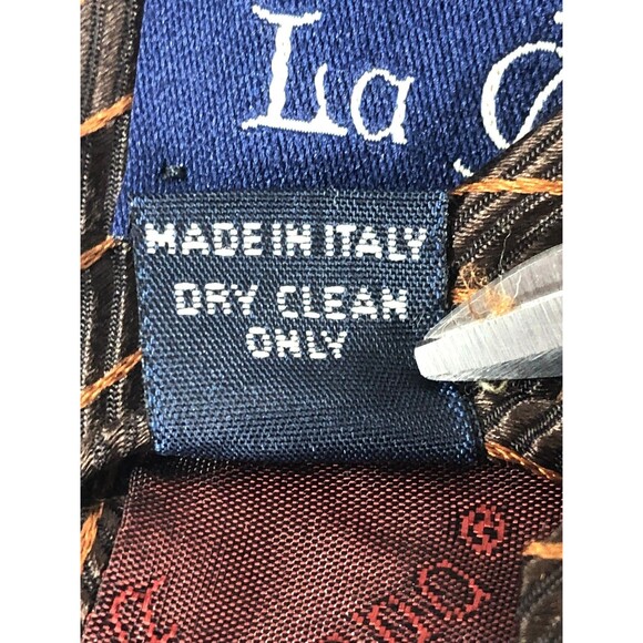 La Corona Roma 100% Silk Tie Brown Oran Stripe Diagonal Lavorazione a Mano Italy - Picture 9 of 9